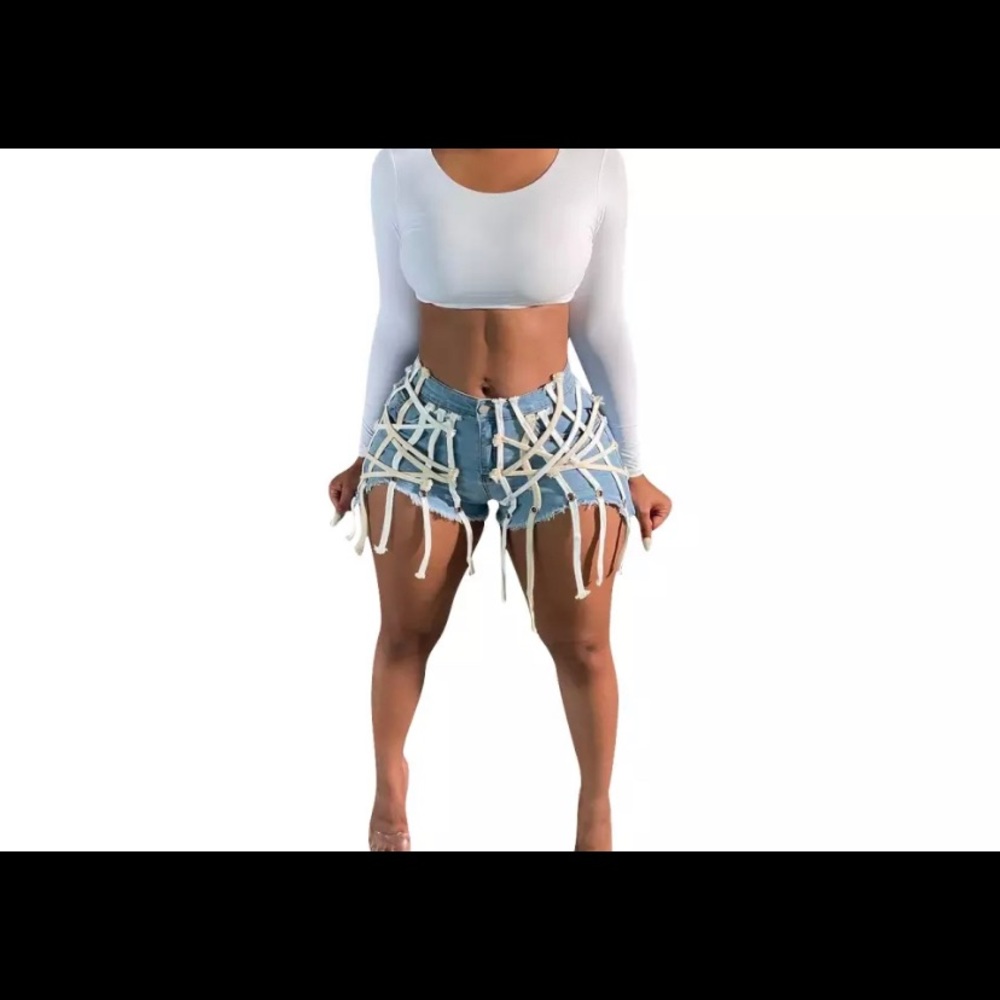 Short Jeans Cross Bandage High Stretch
